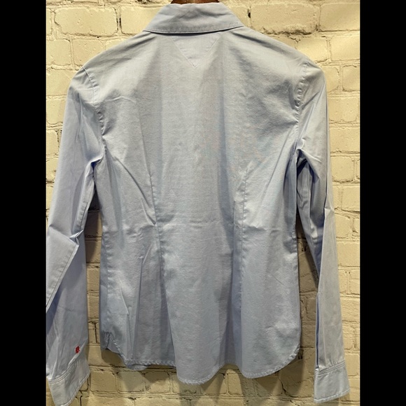 TOMMY HILFIGER WOMAN LIGHT BLUE  LONG SLEEVES SHIRT pleated neckline SIZE S/P - Picture 7 of 13